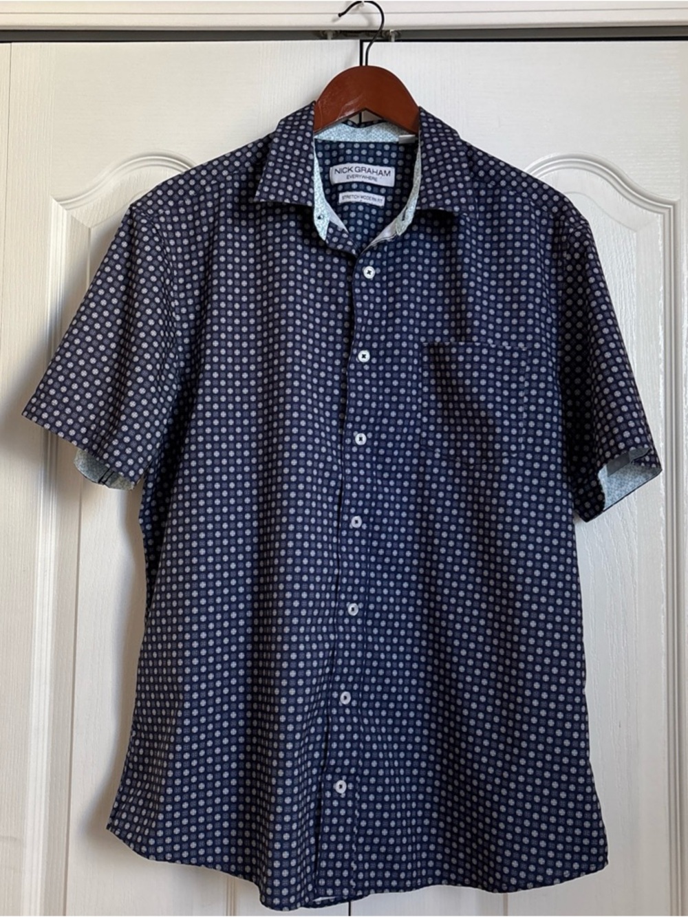 Nick Graham Navy Short-Sleeve Button-Up with Geo Dot Print